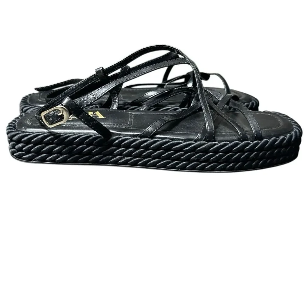 Zara black leather rope platform sandals Size 40 - Picture 4 of 13